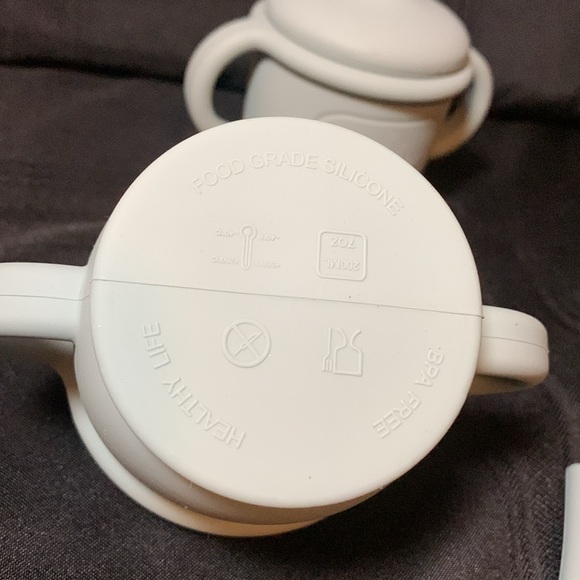 Gray Silicone Sippy Cup w/snack lid & straw- Set of 2 - Picture 4 of 4